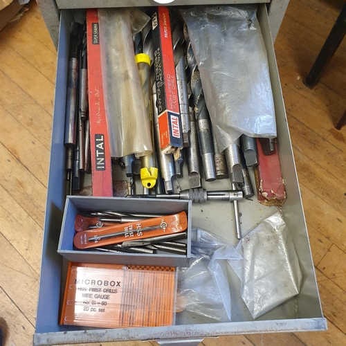 537 - Assorted tools and other items, in a painted metal filing cabinet, 29 cm wide