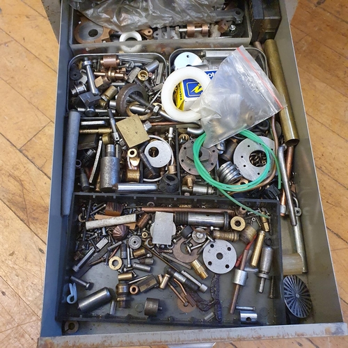 537 - Assorted tools and other items, in a painted metal filing cabinet, 29 cm wide