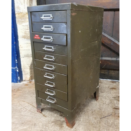 548 - Assorted tools and other items, in a painted metal filing cabinet, 29 cm wide