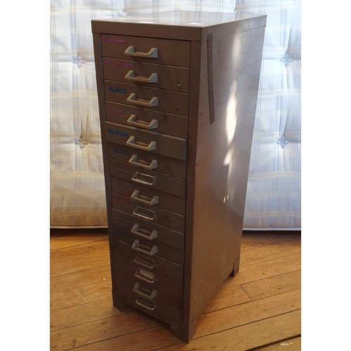 544 - Assorted tools and other items, in a painted metal filing cabinet, 29 cm wide