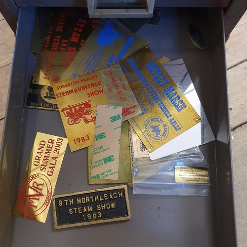 544 - Assorted tools and other items, in a painted metal filing cabinet, 29 cm wide