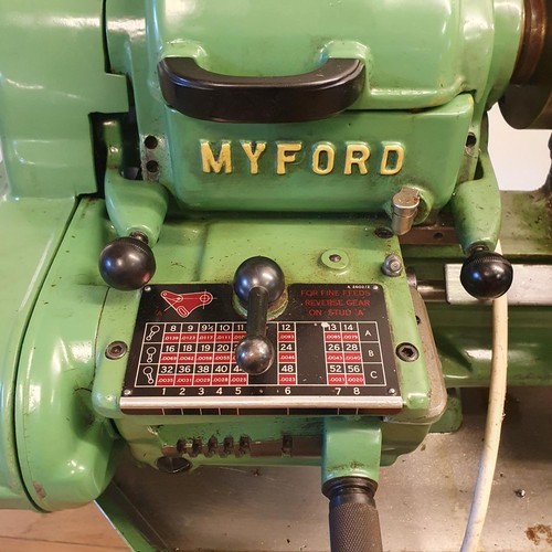 554 - A Myford Super-7 lathe, on a stand with wheels, 145 cm high   
Note:  Due to the weight of this lot,... 