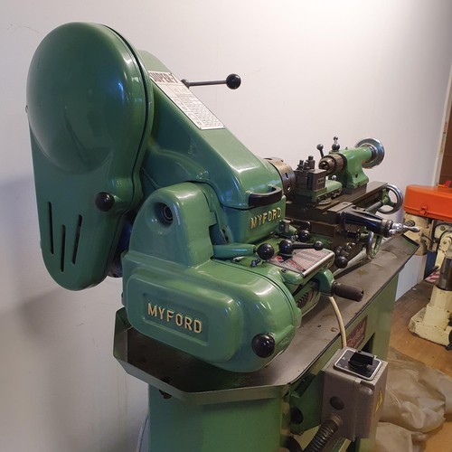 554 - A Myford Super-7 lathe, on a stand with wheels, 145 cm high   
Note:  Due to the weight of this lot,... 