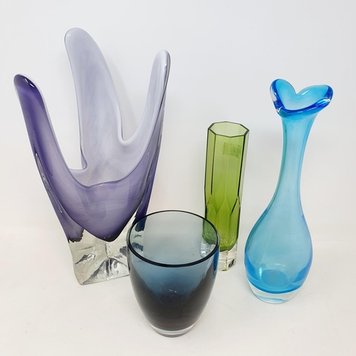 105 - A purple Art glass vase, 32 cm high, and three others (4)