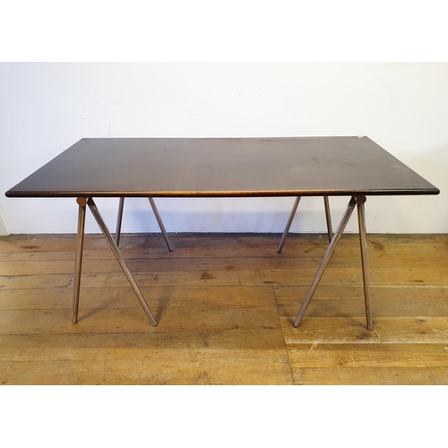 32 - A 1970s chrome and stainwood table, 154 cm wide