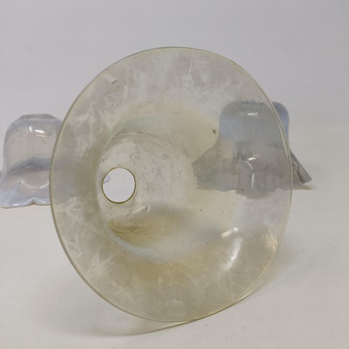 603 - A vaseline glass shade, 16 cm diameter, and two others (3)