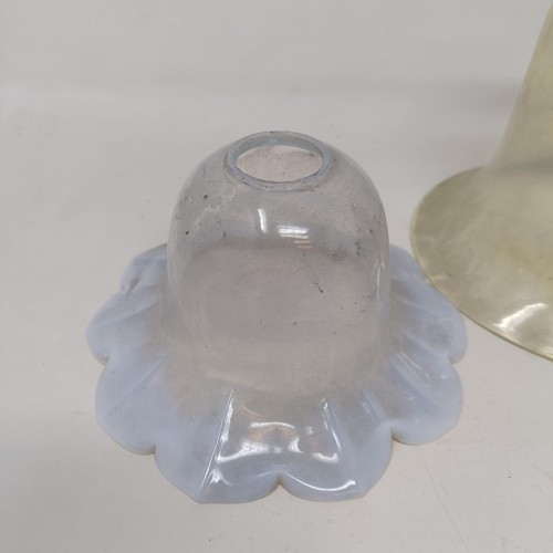 603 - A vaseline glass shade, 16 cm diameter, and two others (3)