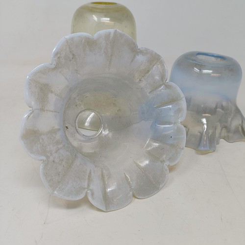 603 - A vaseline glass shade, 16 cm diameter, and two others (3)