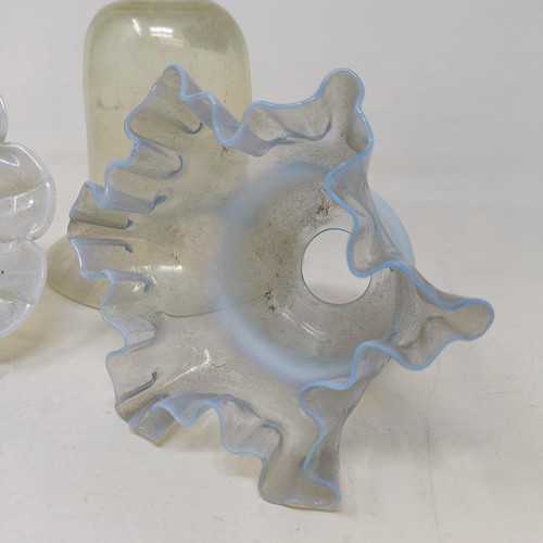 603 - A vaseline glass shade, 16 cm diameter, and two others (3)