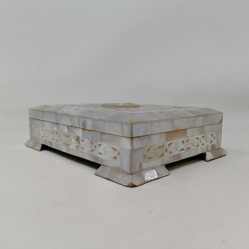 607 - A mother of pearl decorated card box, 17 cm wide