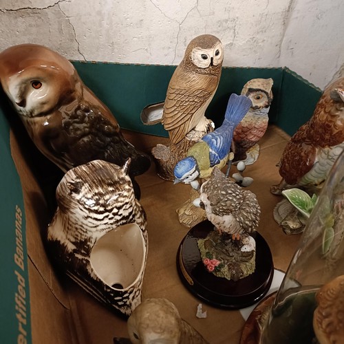 640 - A figure, of an owl, under a glass dome, and assorted other owl figures (box)