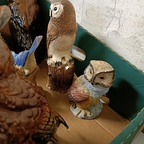 640 - A figure, of an owl, under a glass dome, and assorted other owl figures (box)