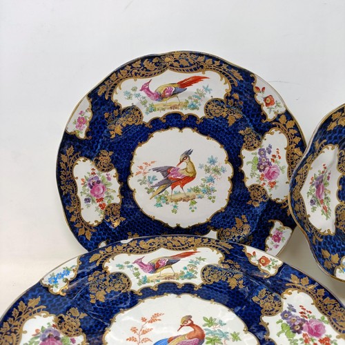 664 - A 19th century Staffordshire part service, decorated birds and flowers