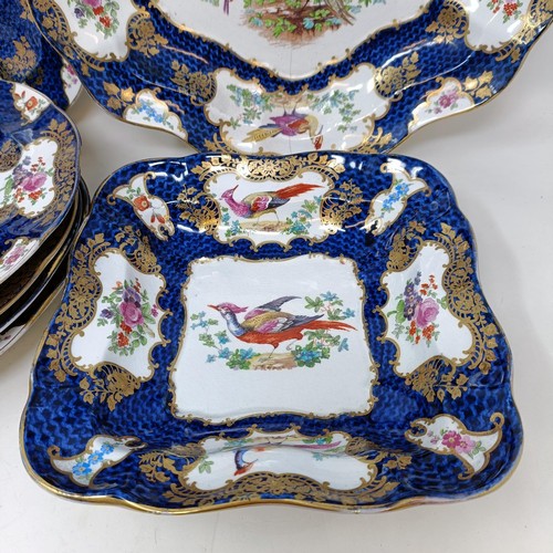 664 - A 19th century Staffordshire part service, decorated birds and flowers