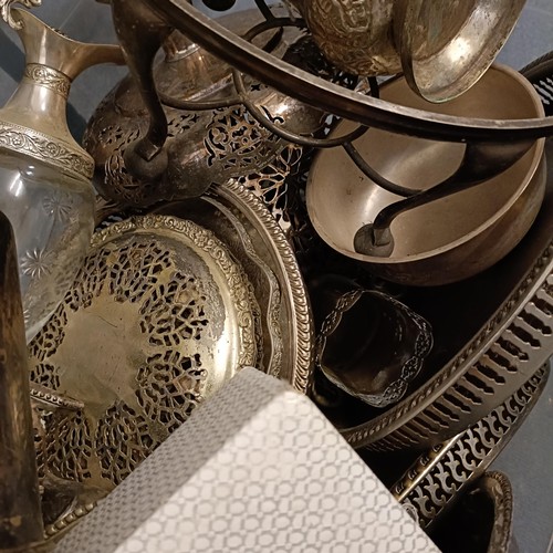 680 - A silver plated basket, and assorted silver plate (box)