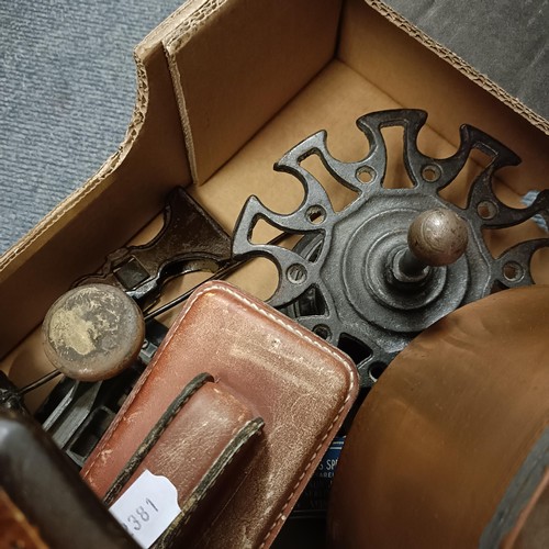 697 - A stoneware ink bottle, a set of postal scales and assorted other items (box)