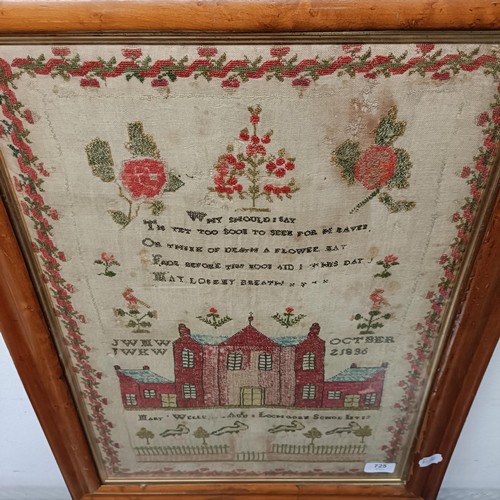 725 - A 19th century sampler, signed Mary Wells, dated October 1836, 56 x 38 cm