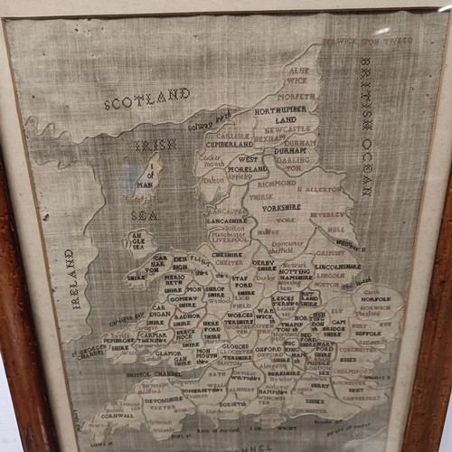 727 - A 19th century needlework map, of the Counties of England, 45 x 31 cm