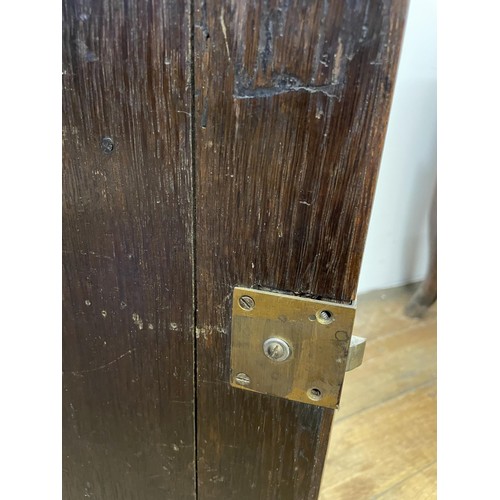 895 - A Gothic oak side cabinet, with a later marble top, 80 cm high x 71 cm wide