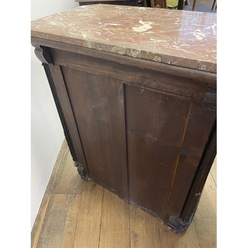 895 - A Gothic oak side cabinet, with a later marble top, 80 cm high x 71 cm wide