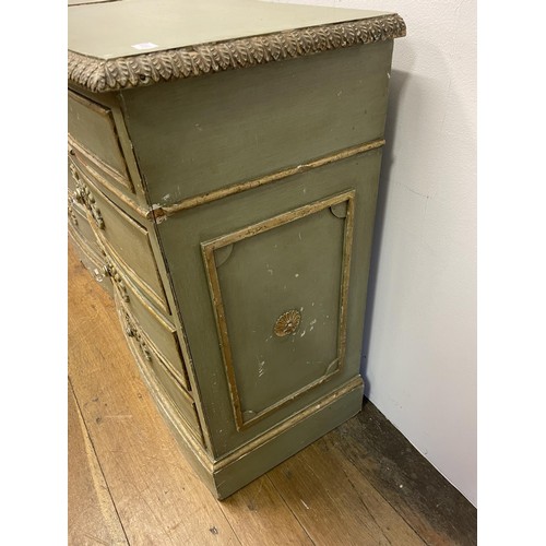 905 - A pair of Continental painted bow front chests, having four drawers, 78 cm high x 68 cm wide