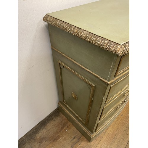 905 - A pair of Continental painted bow front chests, having four drawers, 78 cm high x 68 cm wide