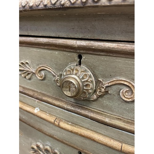 905 - A pair of Continental painted bow front chests, having four drawers, 78 cm high x 68 cm wide