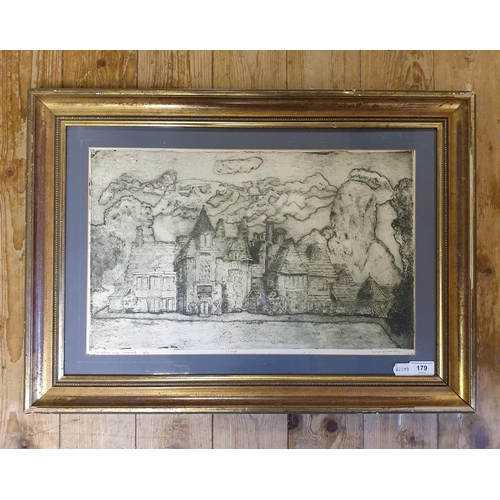 179 - Simon Winch, The Manor House Studland, etching, 10/10, signed and dated 1970, 31 x 50 cm