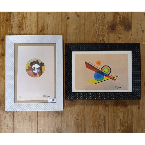 180 - Russian school, abstract, signed, 18 x 25 cm, and another, 26 x 27 cm (2)