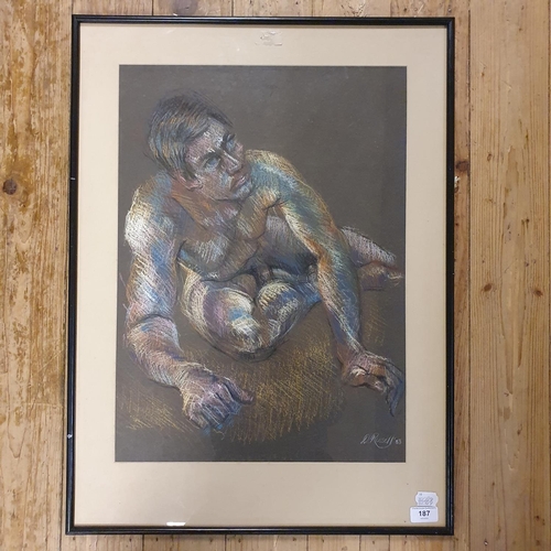 187 - D Russel, a study of a man, pastel, signed and dated 63, 53 x 40 cm