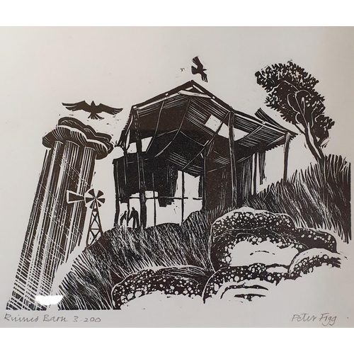 192 - Peter Figg, Sweets House Pond, print, 5/100, 21 x 16 cm, Ruined Barn, 13 x 16 cm, and Off To Work, 1... 