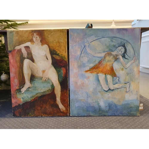 208 - Patricia Goulden Oliver, study of a nude, oil on canvas, signed verso, 76 x 50 cm and a study of a g... 