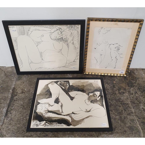 220 - After Picasso, study of two nudes, print, 34 x 24 cm, two studies of nudes, prints, 40 x 49 cm (3)