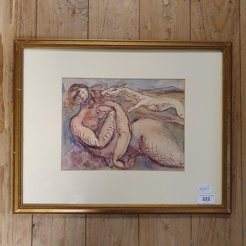 222 - Manner of Duncan Grant, study of a nude and a dog, watercolour, bears a signiature, 25 x 28 cm