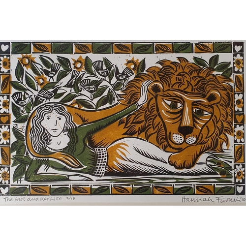 228 - Hannah Furman, The Girl And Her Lion, limited edition print, 2/15, 21 x 30 cm, and a print of a musi... 