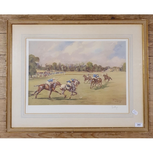 243 - John King, polo players, print, signed in pencil, 38 x 55 cm