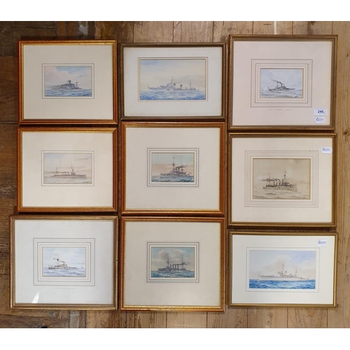 245 - W J Sutton, a collection of twenty nine watercolours, signed, 11 x 17 cm and smaller, including HMS ... 