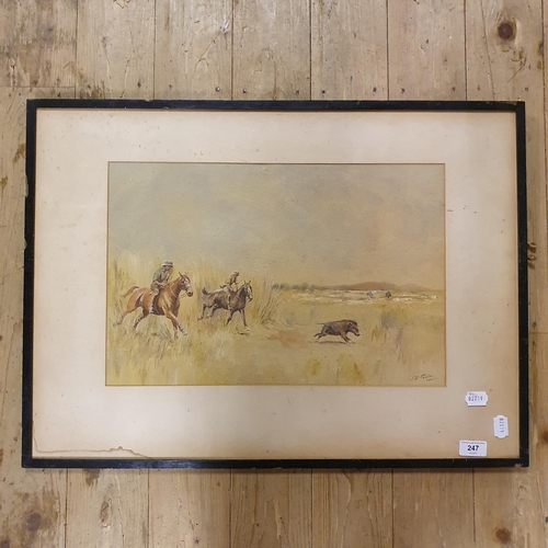 247 - J D Guille, African hunting scene, watercolour, signed, 31 x 45 cm