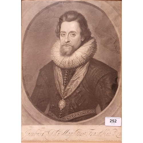 252 - An 18th century print, of James I, 35 x 24 cm