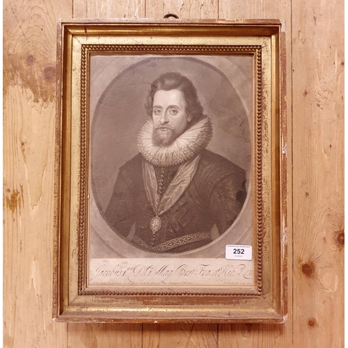 252 - An 18th century print, of James I, 35 x 24 cm