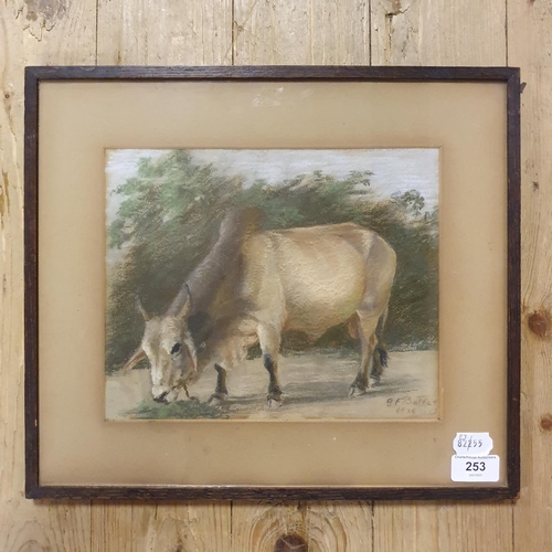 253 - The Hon Mrs Robert Butler, An Indian Bull, chalk, signed and dated 1925, 22 x 27 cm, verso certifica... 