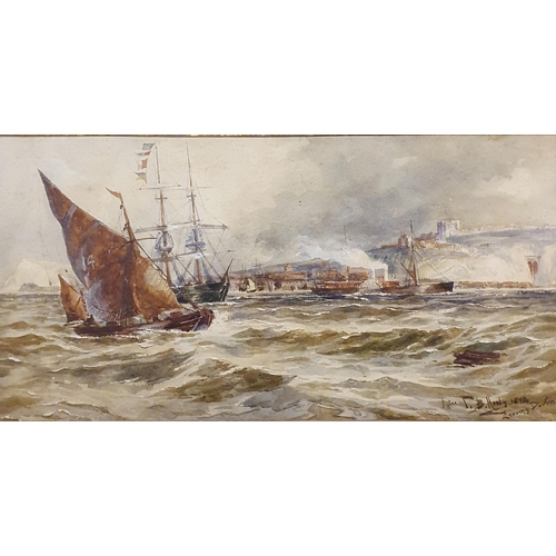 258 - After Thomas Bush Hardy (1842-1897), Shipping off Dover, watercolour, signed, 17 x 33 cm, and P C Mi... 