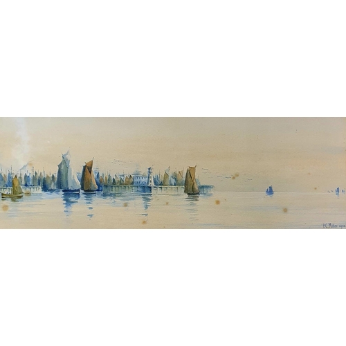 258 - After Thomas Bush Hardy (1842-1897), Shipping off Dover, watercolour, signed, 17 x 33 cm, and P C Mi... 