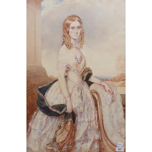 267 - English school, 19th century, a lady, watercolour, 73 x 48 cm