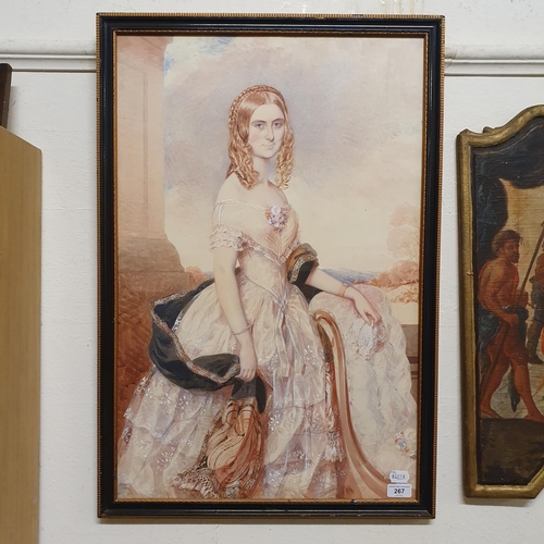 267 - English school, 19th century, a lady, watercolour, 73 x 48 cm