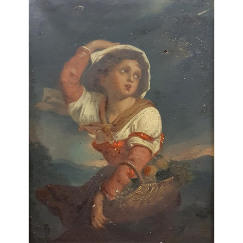 270 - Continental school, late 19th century, a portrait of a woman carrying a basket, oil on canvas, 38 x ... 