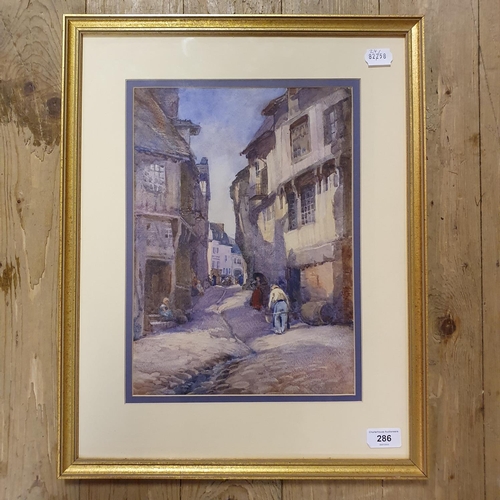 286 - Early 20th century, Continental school, a street scene, watercolour, 35 x 25 cm