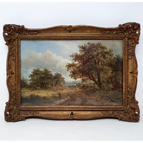 287 - 19th century, English school, landscape with a figure, oil on board, 17 x 26 cm