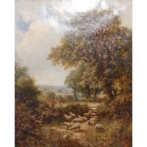 289 - Early 20th century, English school, landscape with sheep, monogrammed MH, signed and dated 1905, 52 ... 