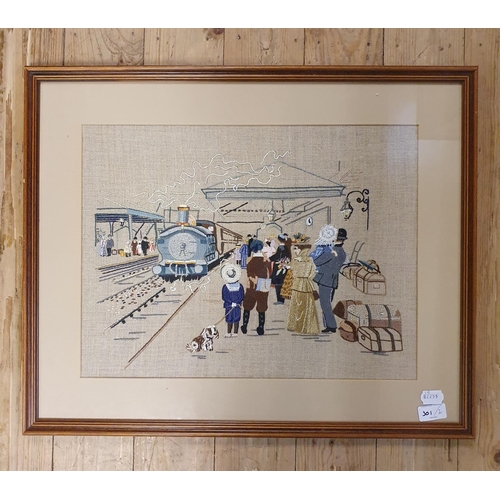 301 - H Allport, Unloading Coal, watercolour, signed, 33 x 28 cm, and B L Moss, picture of a railway stati... 